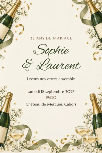 Invitation Anniversaire de mariage, modèle Bulles et rubans
