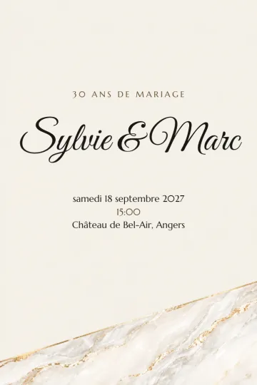 Invitation Anniversaire de mariage, modèle Marbre nacré
