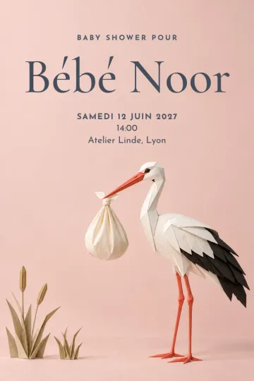 Invitation avec le modèle Cigogne en papier