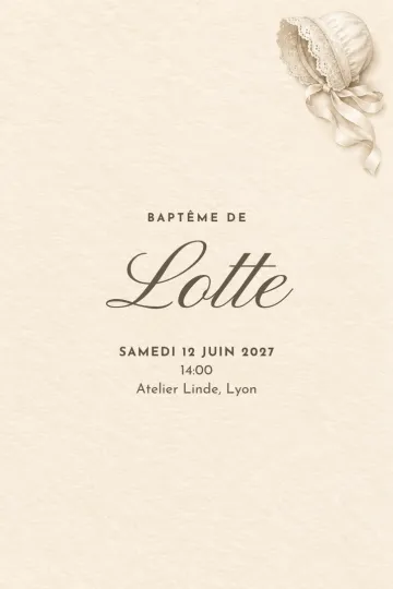 Invitation avec le modèle Béguin ancien