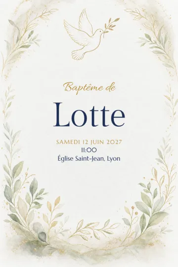 Invitation avec le modèle Rameau et colombe