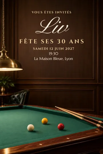 Invitation avec le modèle Club de billard