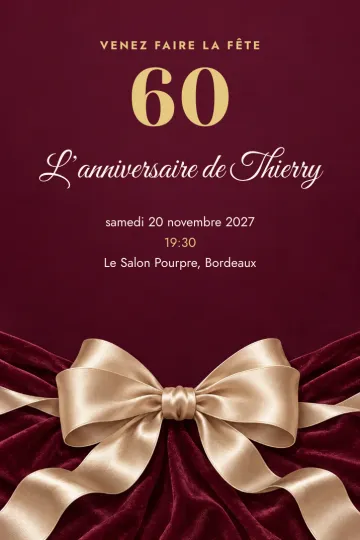 Invitation Anniversaire, modèle Velours et ruban
