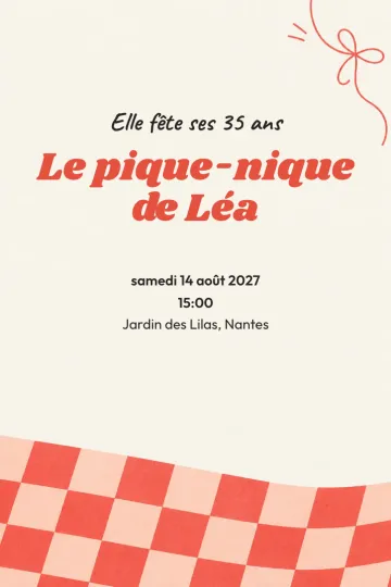 Invitation Anniversaire, modèle Pique-nique corail