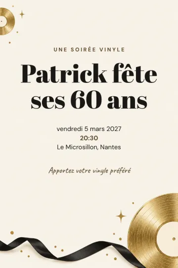 Invitation Anniversaire, modèle Disque d’or