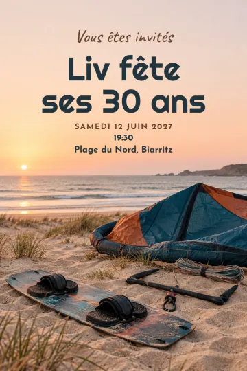 Invitation avec le modèle Plage de kitesurf