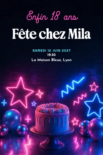 Invitation avec le modèle Néon dix-huit