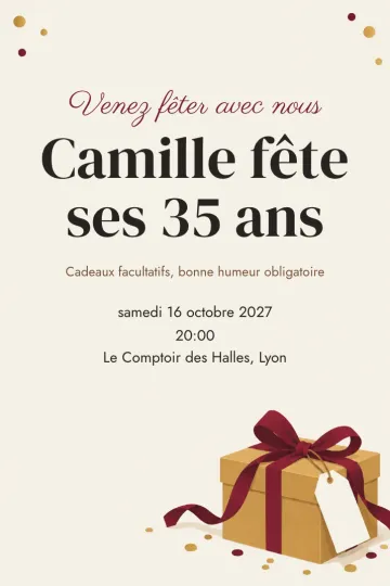 Invitation Anniversaire, modèle Cadeau et ruban