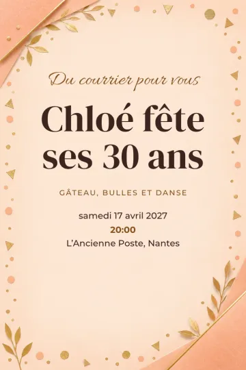Invitation Anniversaire, modèle Enveloppe pêche