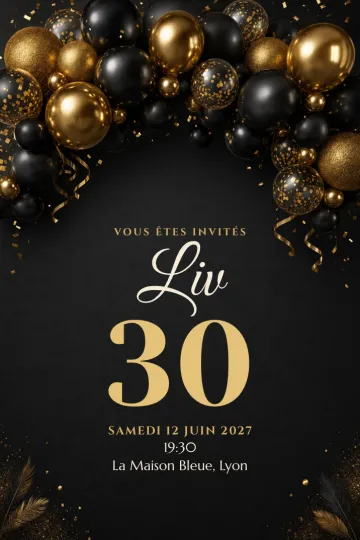 Invitation avec le modèle Ballons dorés