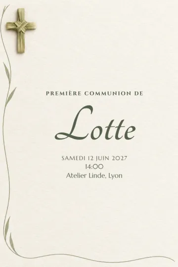 Invitation avec le modèle Croix en palme tressée