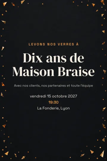 Invitation Soirée d’entreprise, modèle Confettis cuivrés