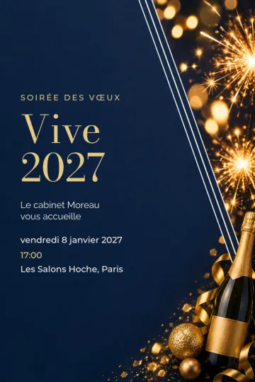Invitation Soirée d’entreprise, modèle Étincelles et champagne