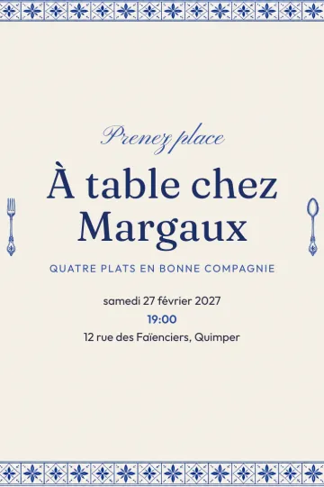 Invitation Dîner et apéro, modèle Porcelaine bleue