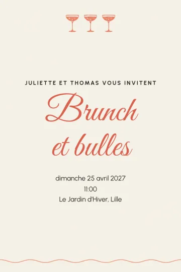 Invitation Dîner et apéro, modèle Trois coupes corail