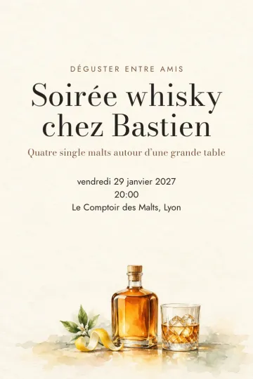 Invitation Dîner et apéro, modèle Whisky et zeste de citron