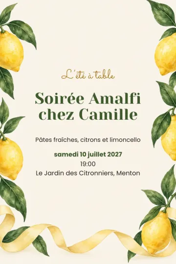 Invitation Dîner et apéro, modèle Été citronné