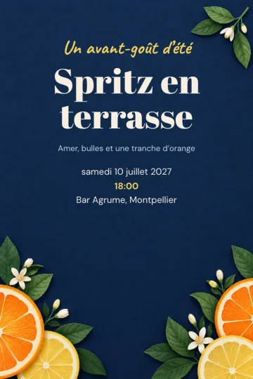 Invitation Dîner et apéro, modèle Orange et citron