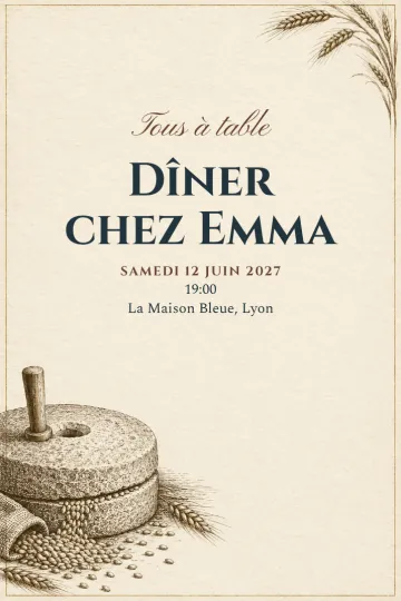 Invitation avec le modèle Repas au moulin