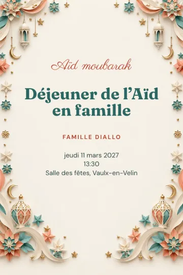 Invitation Fêtes de l’année, modèle Couronne en papier découpé