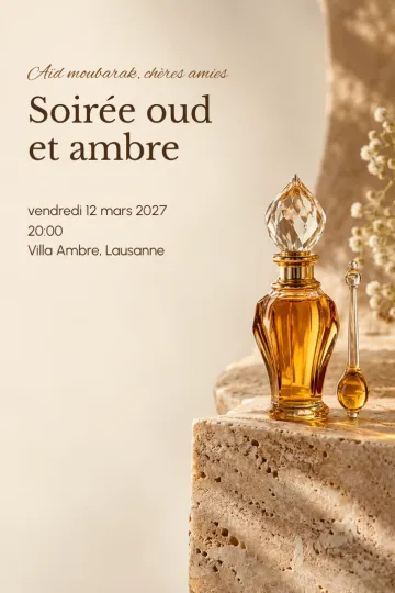 Invitation Fêtes de l’année, modèle Flacon d’ambre