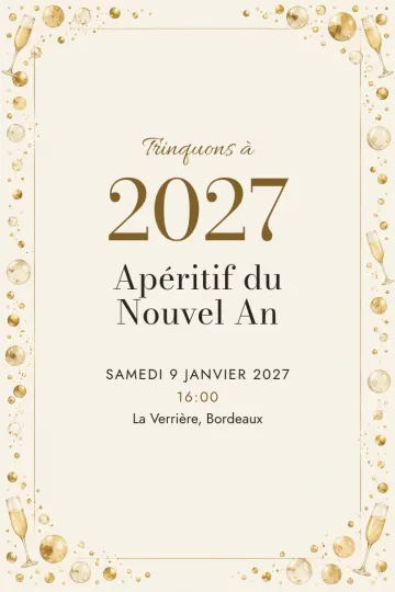 Invitation Fêtes de l’année, modèle Bulles dorées