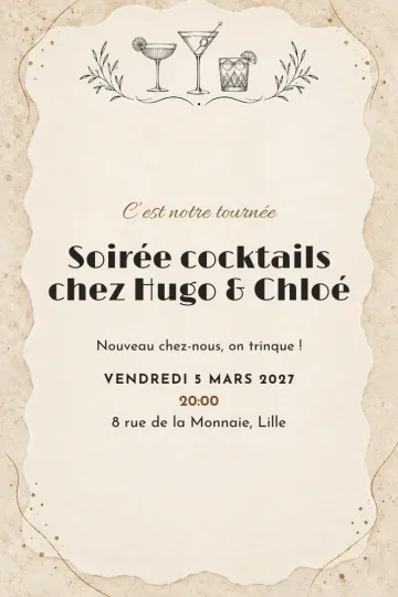 Invitation Crémaillère, modèle Trois cocktails