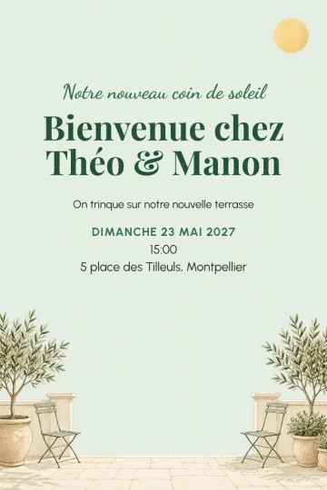 Invitation Crémaillère, modèle Terrasse au soleil