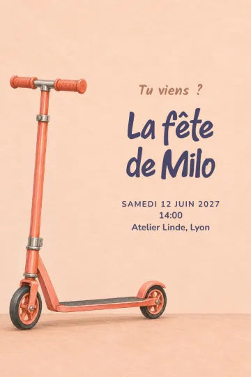 Invitation avec le modèle Fête trottinette
