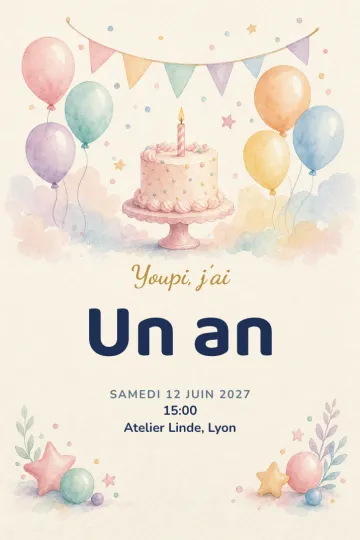 Invitation avec le modèle Premier anniversaire