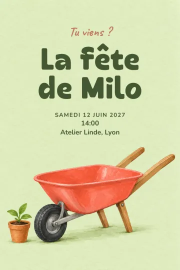 Invitation avec le modèle Fête brouette