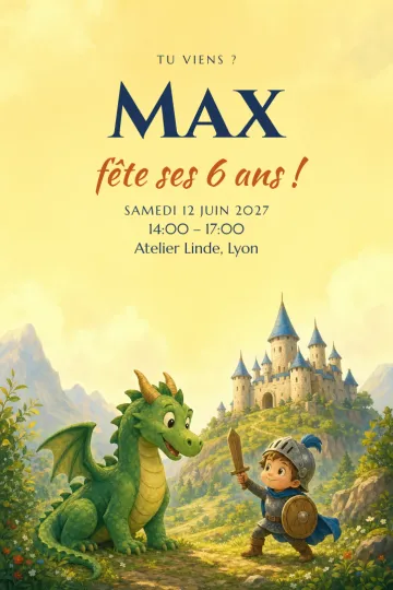 Invitation avec le modèle Chevaliers et dragons