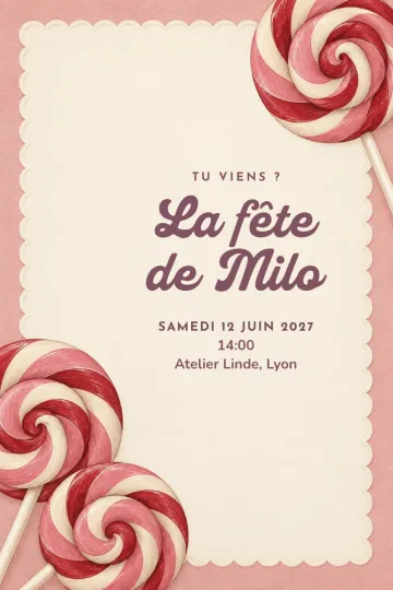 Invitation avec le modèle Tourbillons sucettes