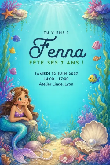 Invitation avec le modèle Lagon des sirènes