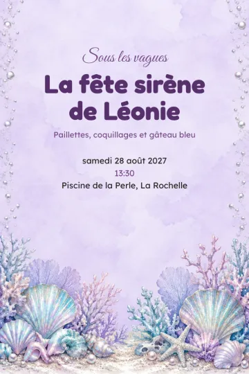 Invitation Anniversaire enfant, modèle Crique aux coquillages