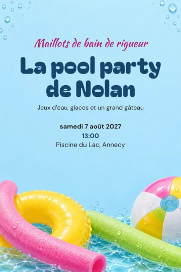 Invitation Anniversaire enfant, modèle Frites de piscine et ballon