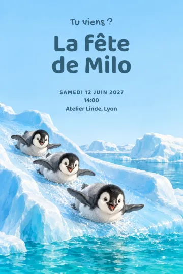 Invitation avec le modèle Toboggan des pingouins