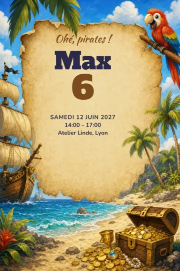 Invitation avec le modèle Trésor des pirates