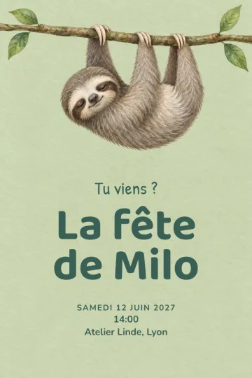 Invitation avec le modèle Fête du paresseux