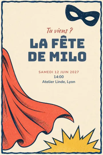 Invitation avec le modèle Fête superhéros