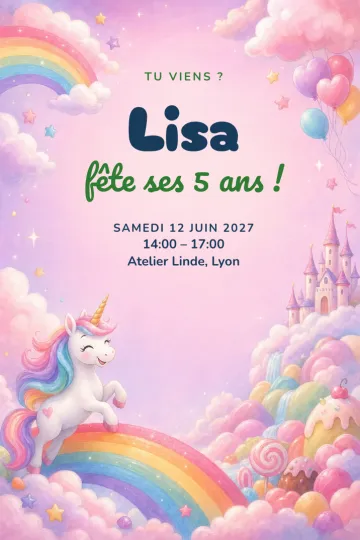 Invitation avec le modèle Pays des licornes
