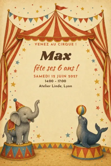 Invitation avec le modèle Cirque rétro