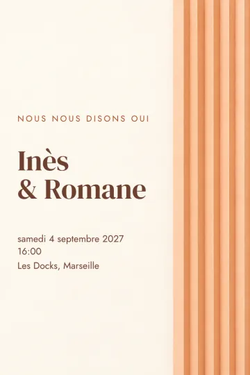 Invitation Mariage, modèle Plis abricot