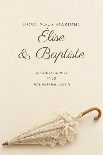 Invitation Mariage, modèle Ombrelle de dentelle