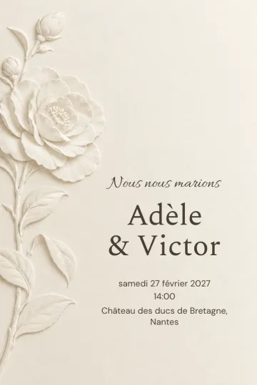 Invitation Mariage, modèle Camélia gaufré