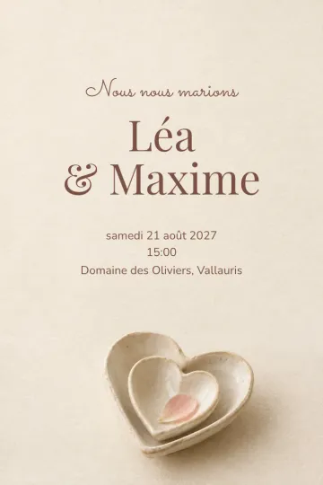 Invitation Mariage, modèle Deux coupelles en cœur