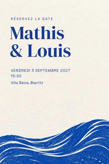 Invitation Mariage, modèle Vague cobalt