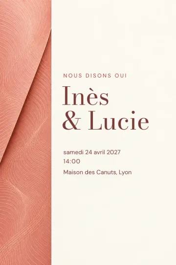 Invitation Mariage, modèle Corail moiré