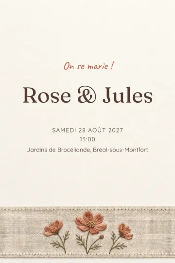 Invitation Mariage, modèle Cosmos brodé