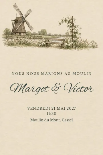 Invitation Mariage, modèle Mariage au moulin